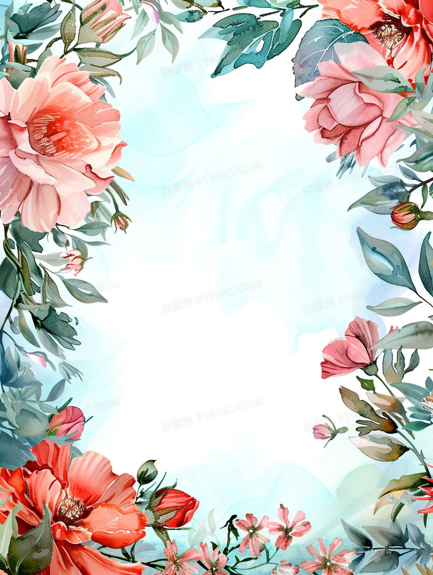 水彩花朵边框背景