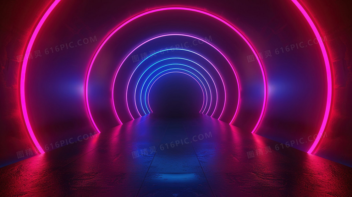 彩色霓虹灯灯管隧道纹理背景