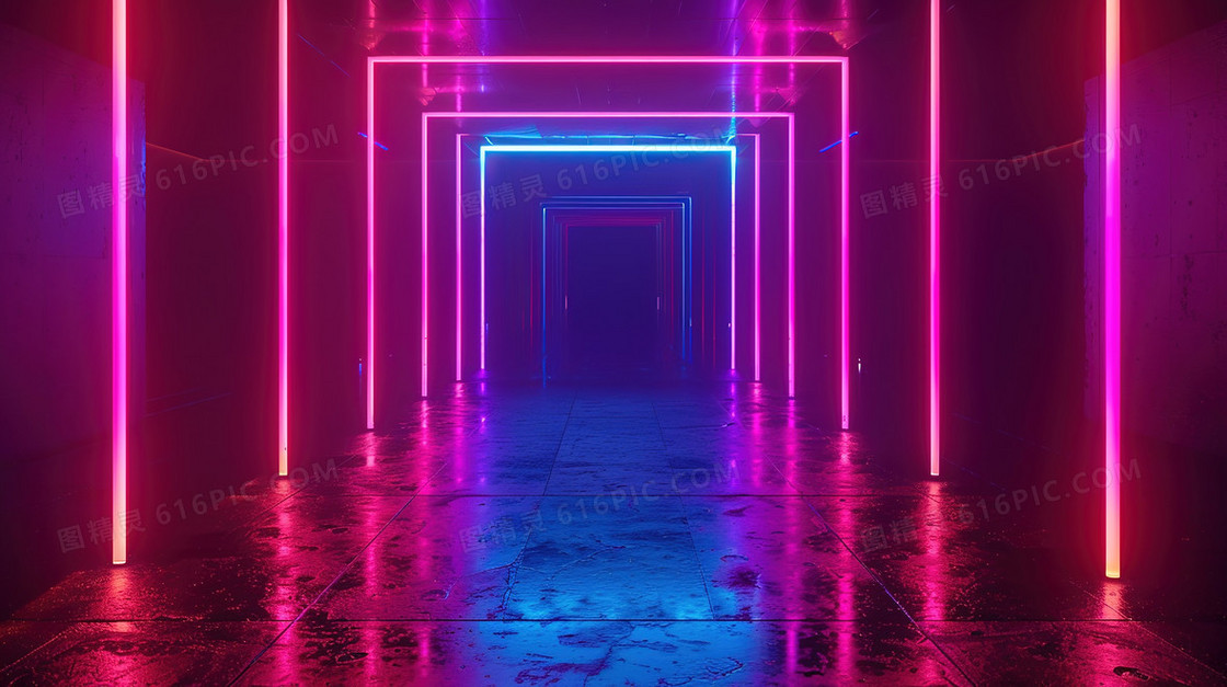彩色霓虹灯灯管隧道纹理背景