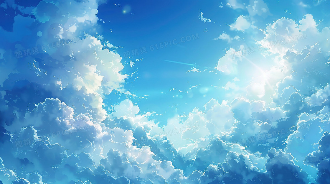 蓝色唯美蓝天白云风景背景