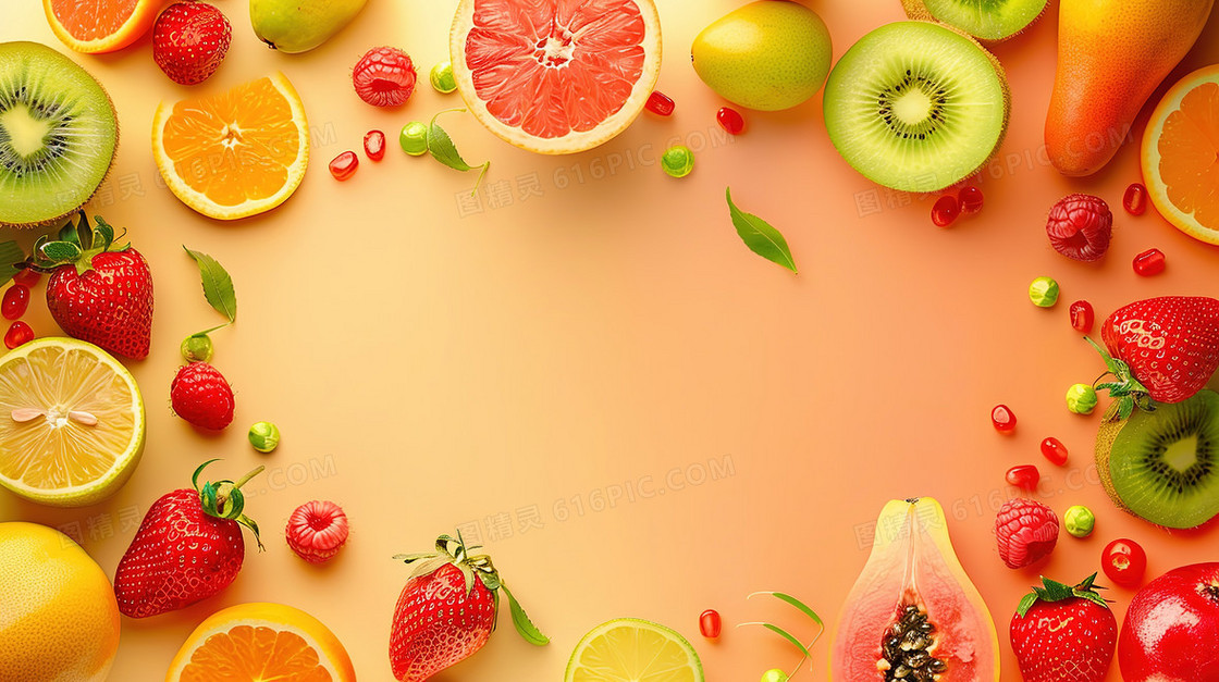 彩色夏季清凉解暑水果边框背景