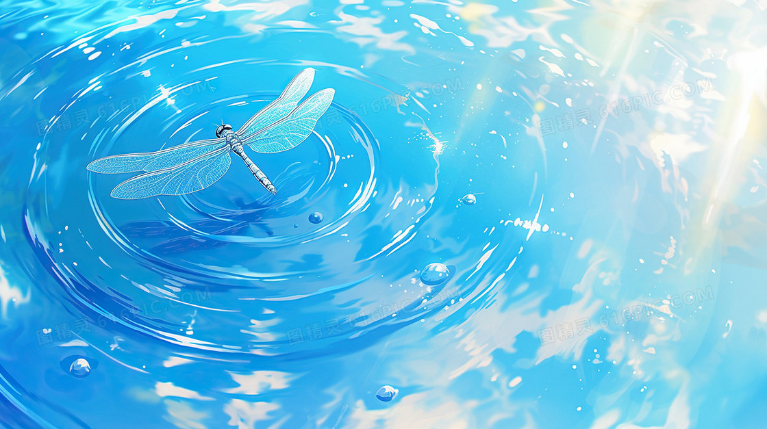蓝色蜻蜓点水文艺背景