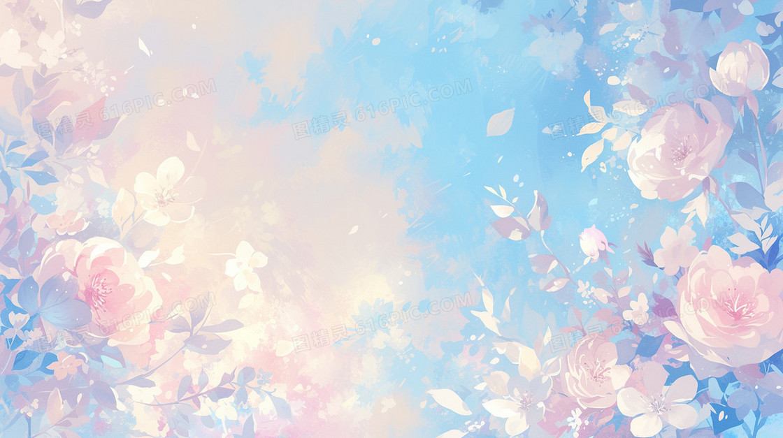 蓝色梦幻花卉水彩背景