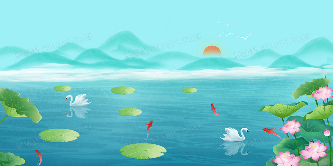 插画风小暑节气荷塘背景