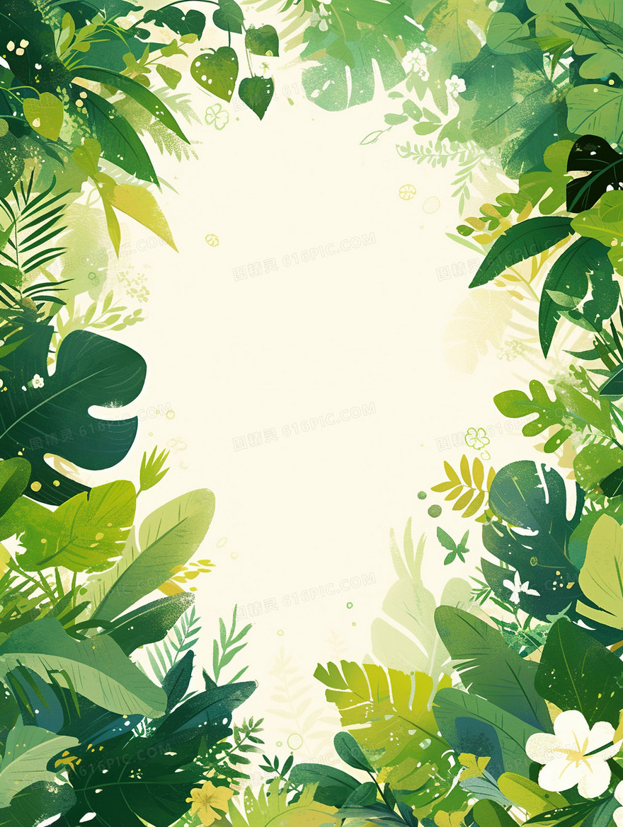 绿色植物卡通边框背景