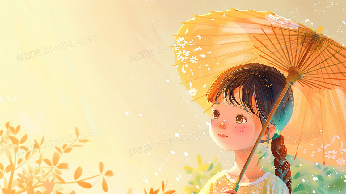 彩色夏季打遮阳伞的女孩背景