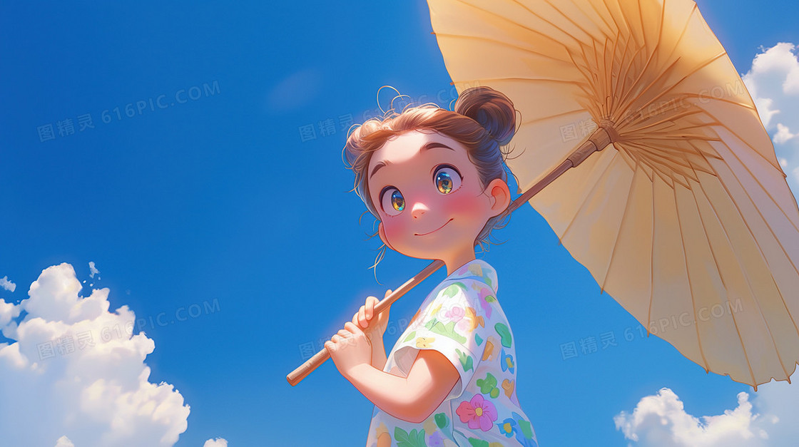 彩色夏季打遮阳伞的女孩背景