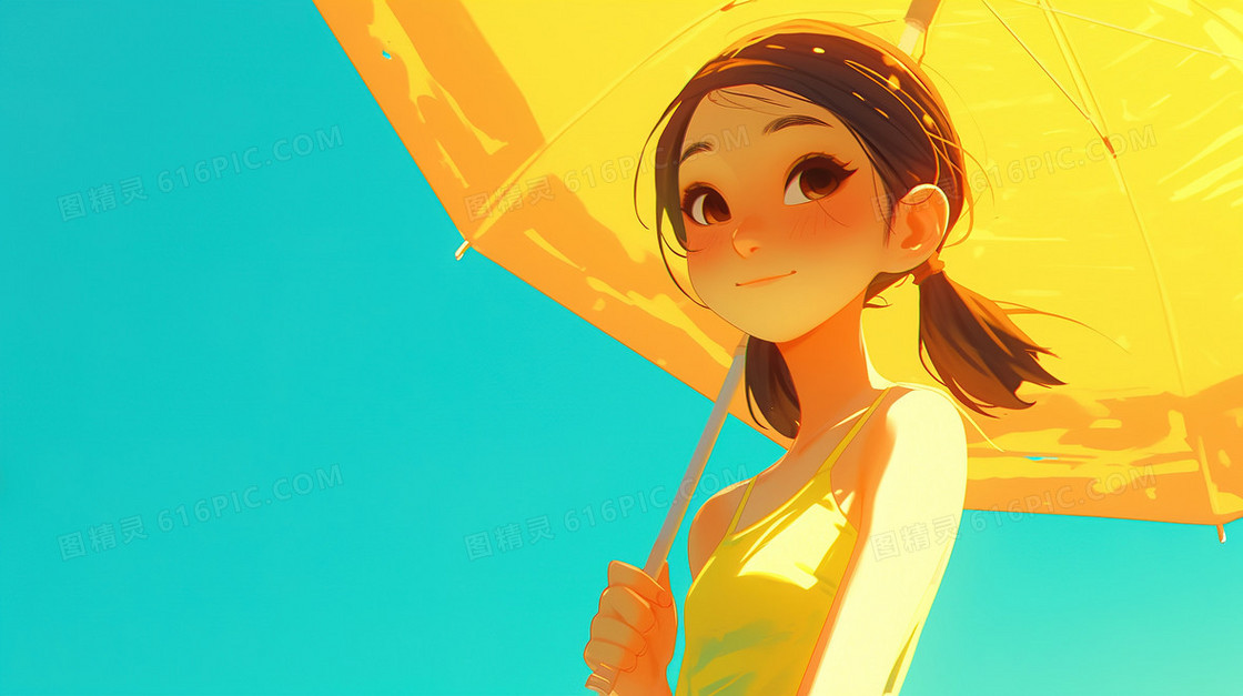 彩色夏季打遮阳伞的女孩背景