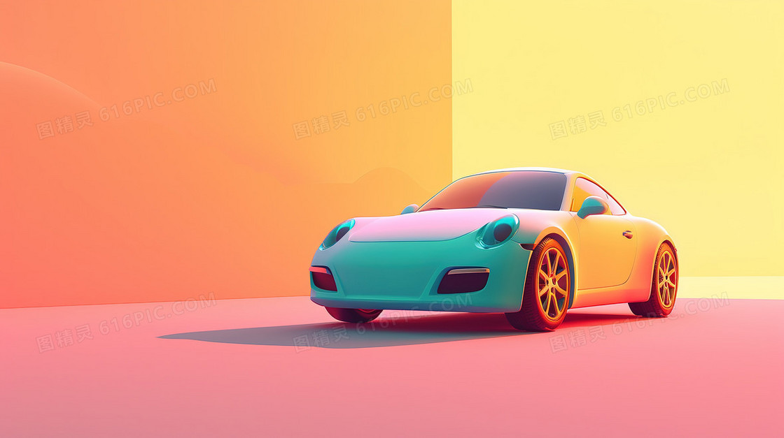 3D立体小汽车简约背景