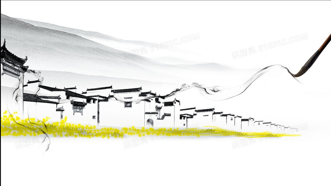 中国风徽派建筑背景模板