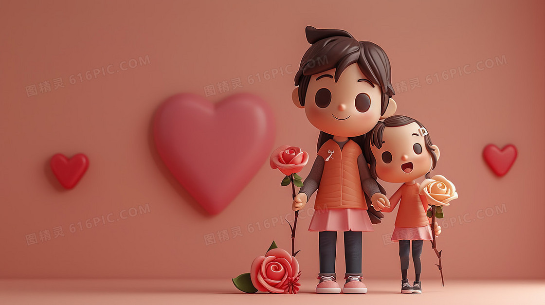 3D母女牵手背景
