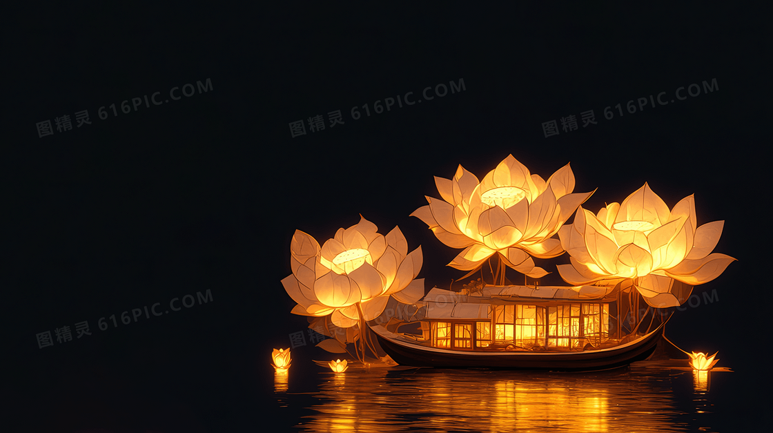 简约中元节莲花灯背景