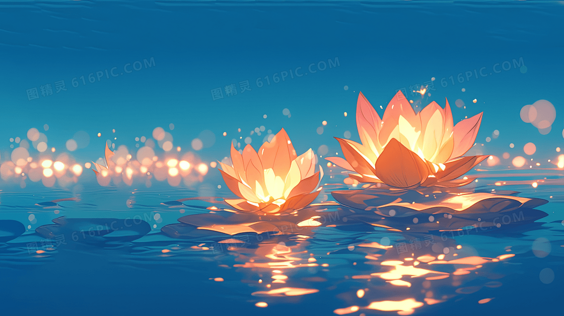 简约中元节莲花灯背景