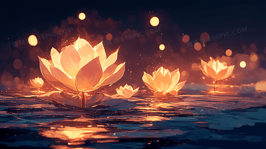 简约中元节莲花灯背景
