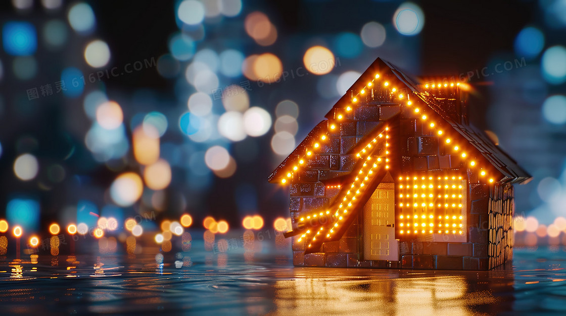 3D霓虹灯小屋背景