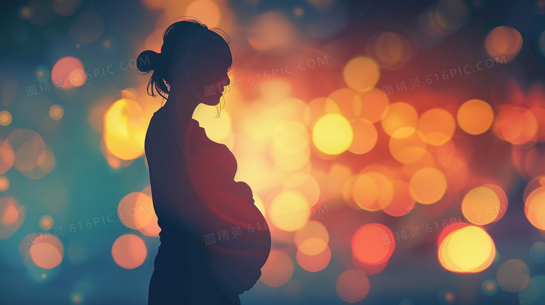 霓虹灯光下孕妇的剪影