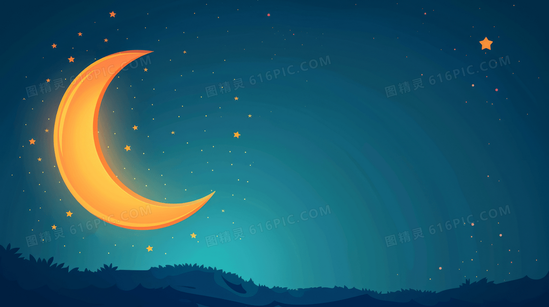 卡通简约月亮夜晚背景