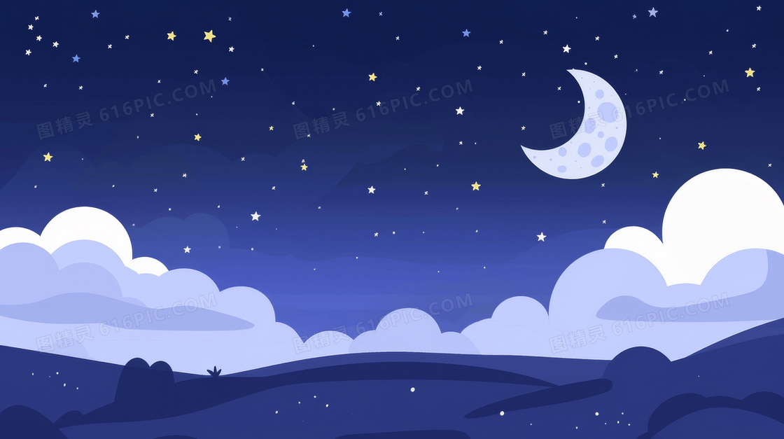 卡通简约月亮夜晚背景