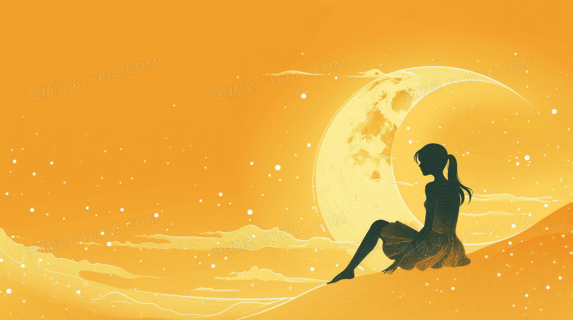 简约卡通月亮少女背景
