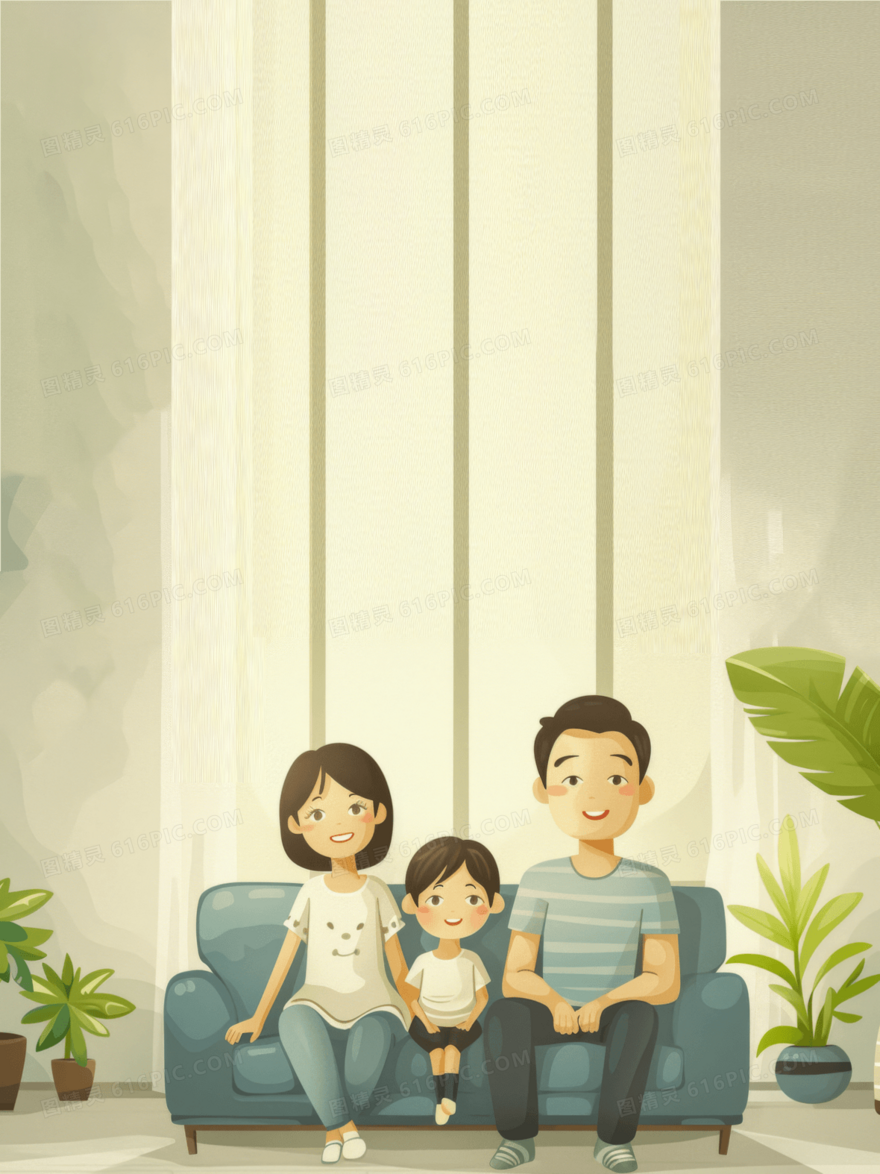 简约卡通一家人背景