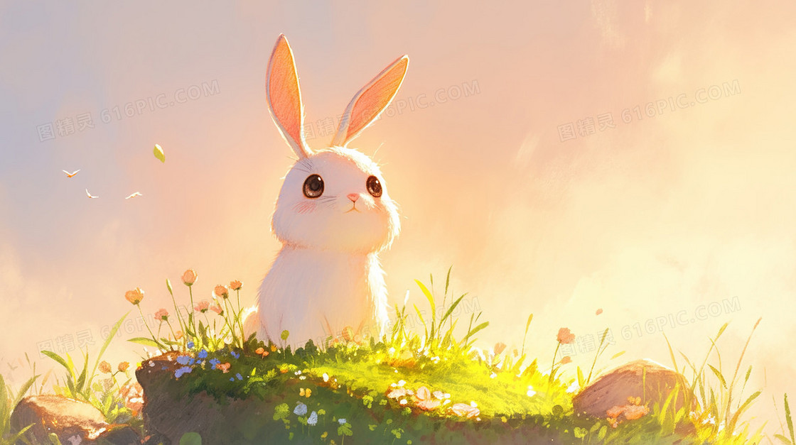 彩色水彩手绘可爱小兔子动物背景