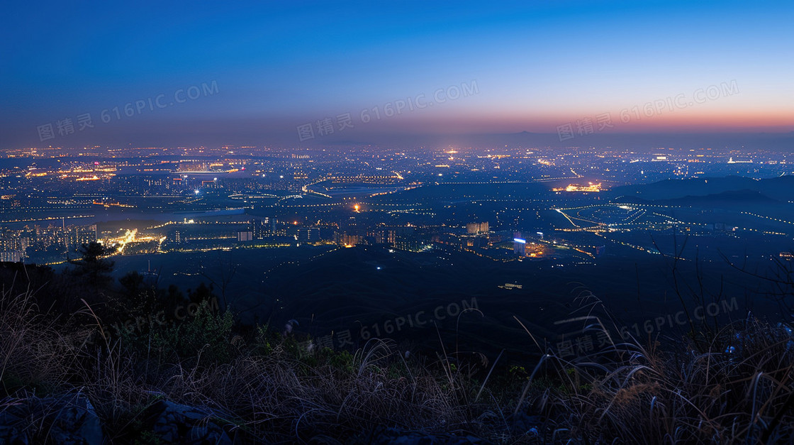 蓝色城市夜色天际线风景背景