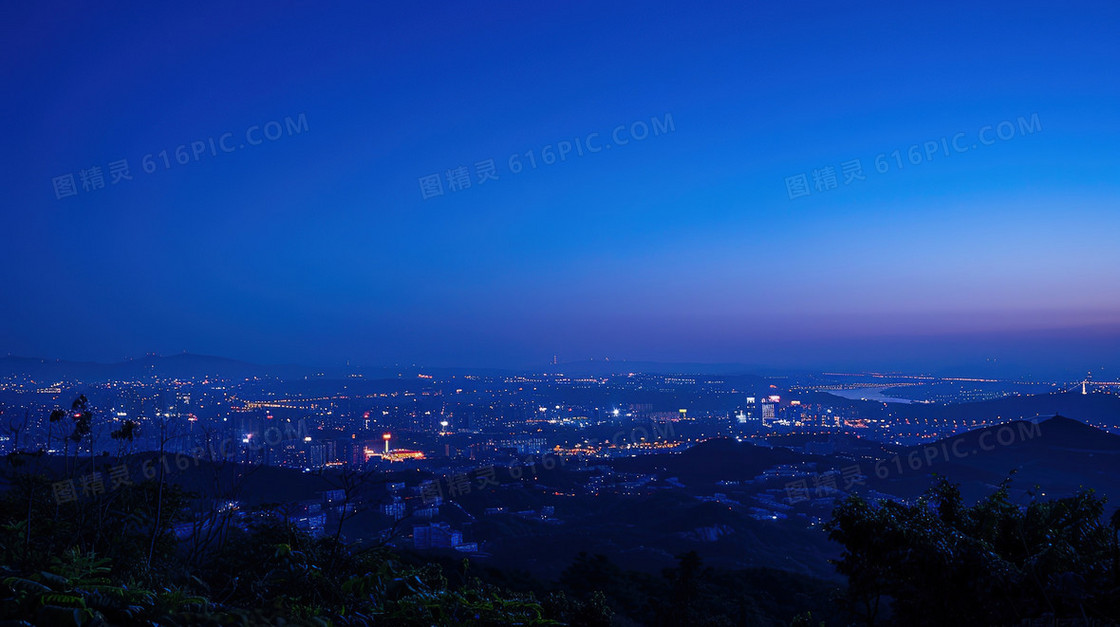 蓝色城市夜色天际线风景背景