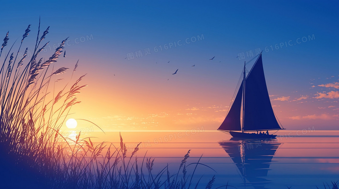 海面上的帆船简约背景