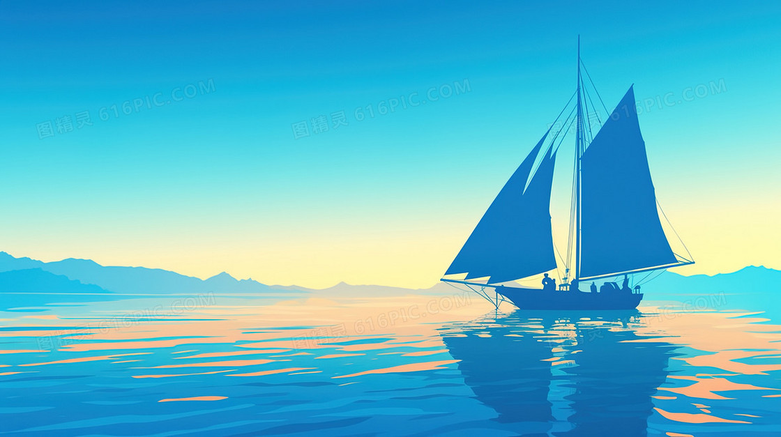 海面上的帆船简约背景