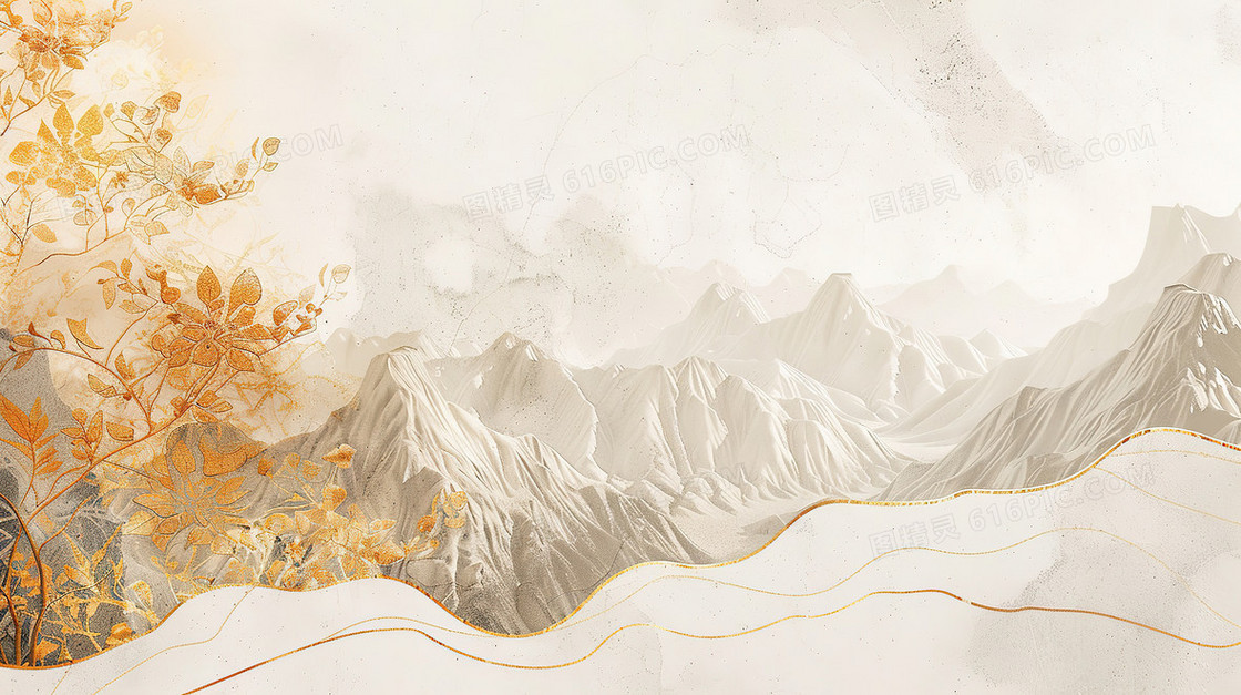 简易线条山体金叶背景