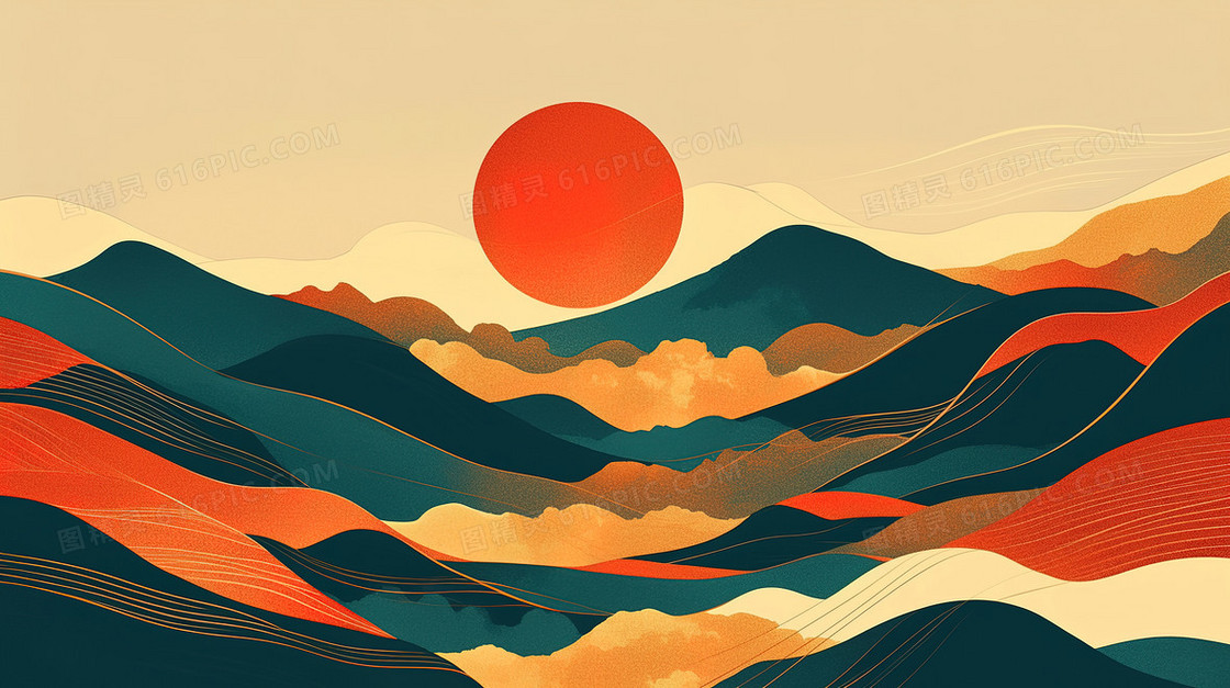 简易线条太阳山体背景
