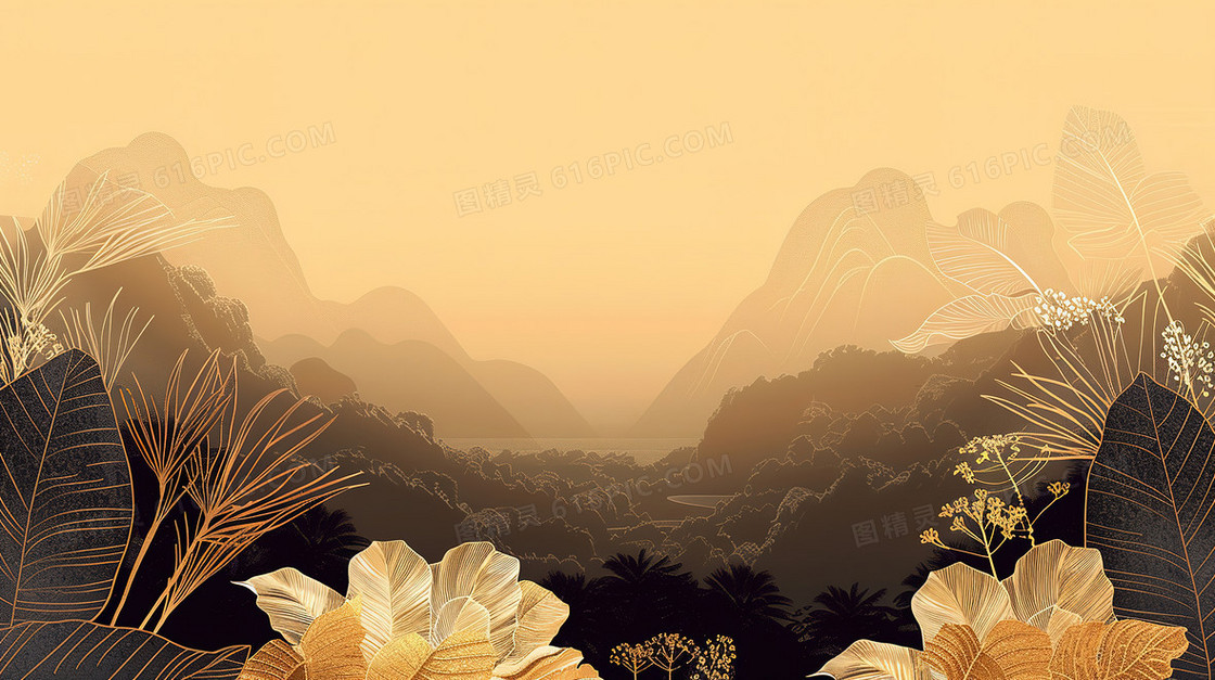 简易线条山体植物背景