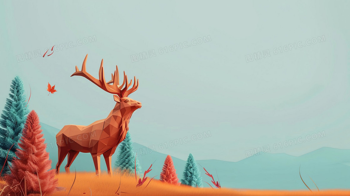 3D动画风格小鹿背景