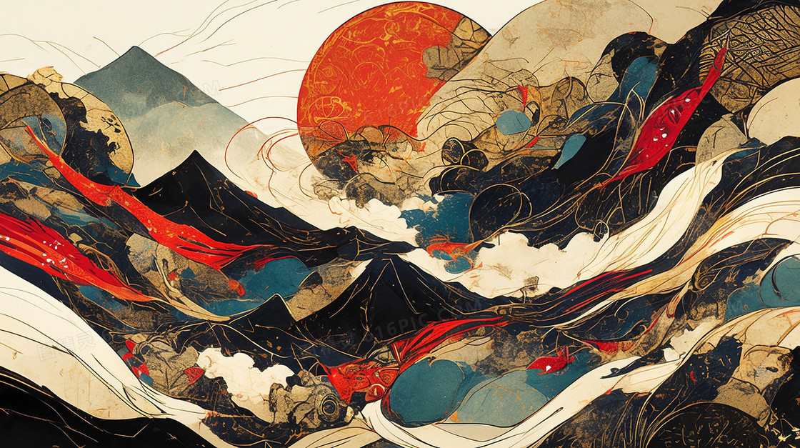 简易线条太阳山体背景