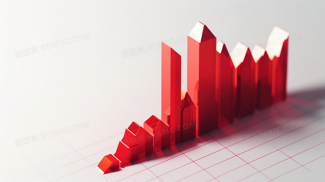红色3D立体柱状商务分析图背景