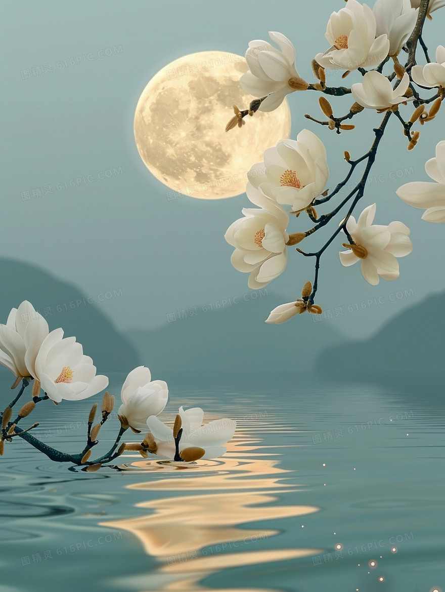 中秋节简约月亮山水圆月背景