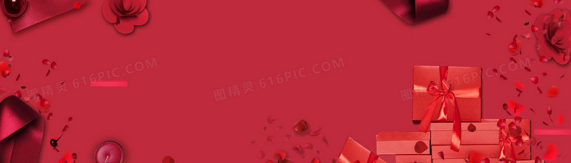 214红色花瓣情人节淘宝背景banner