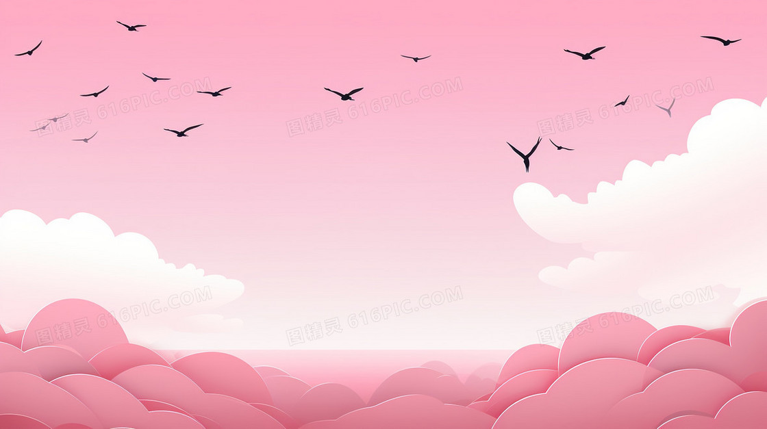 粉色风景山水简约留白背景