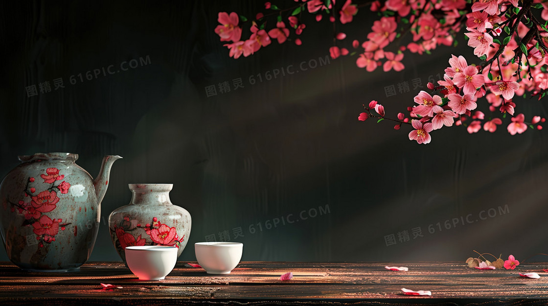 中国风酒坛的背景