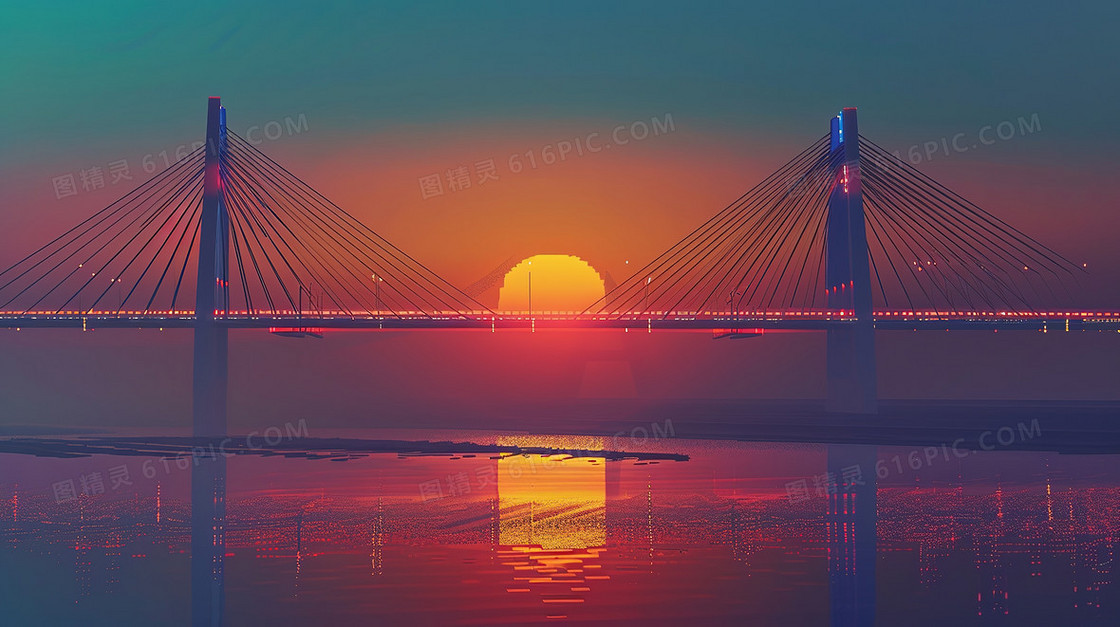 夕阳下跨海大桥背景