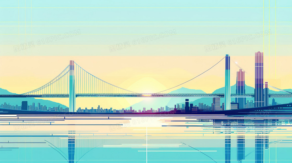 夕阳下跨海大桥背景