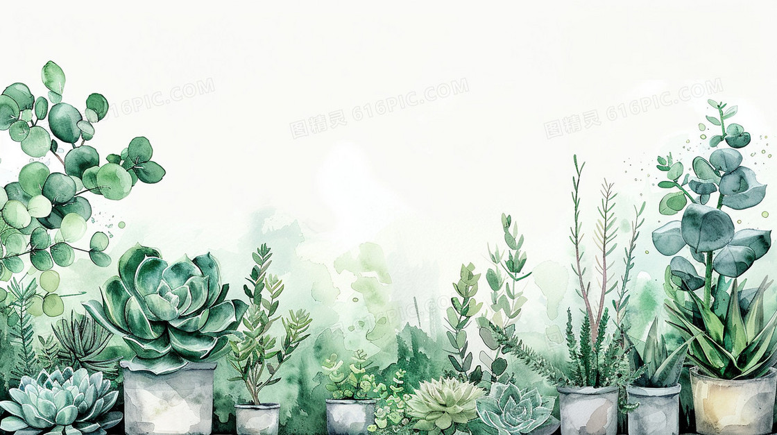 绿色植物边框可爱卡通背景