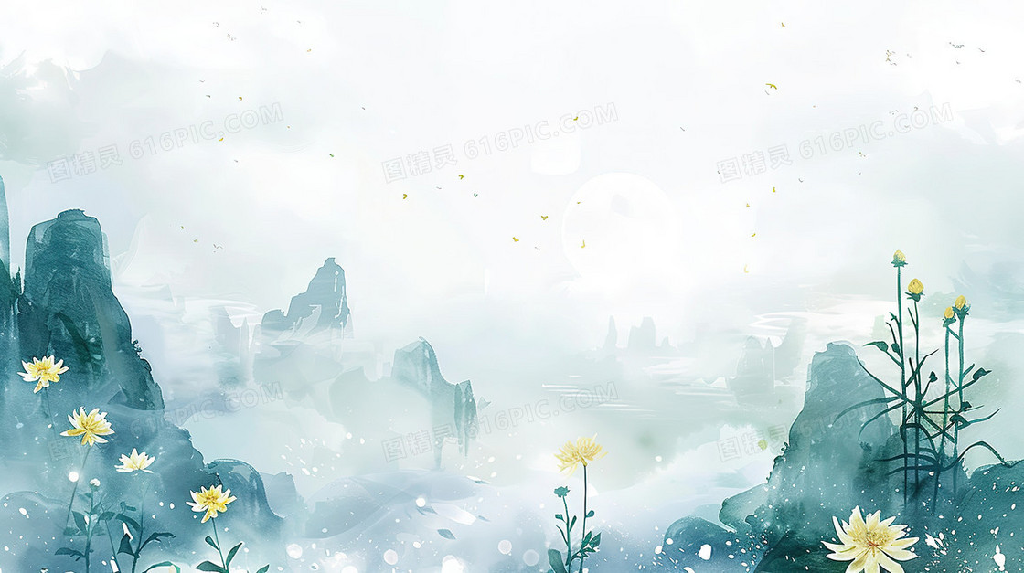 国风水墨菊花背景