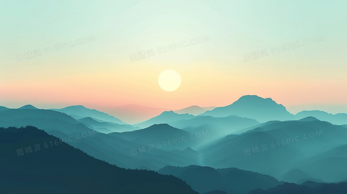 深色淡雅中国风古典远山风景背景