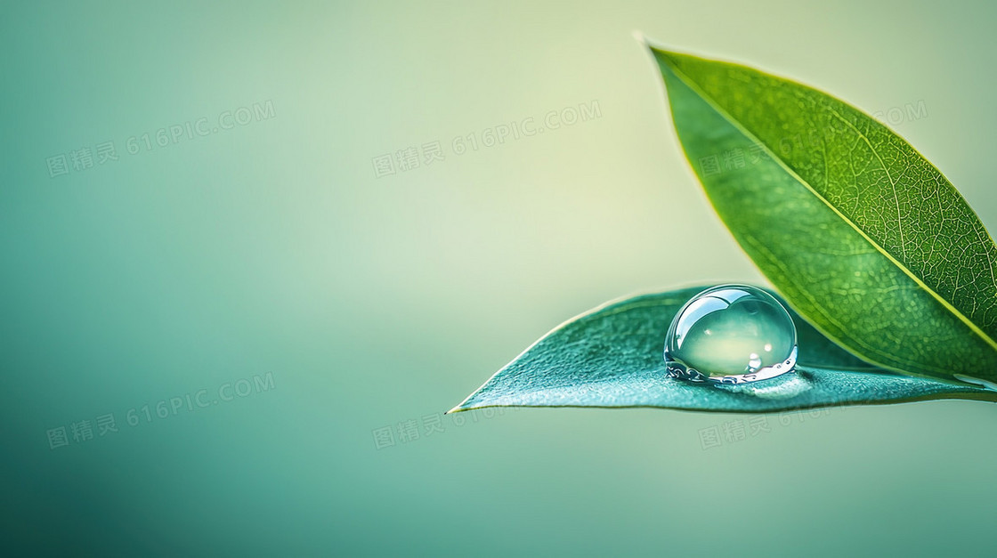 绿色植物小清新水滴背景