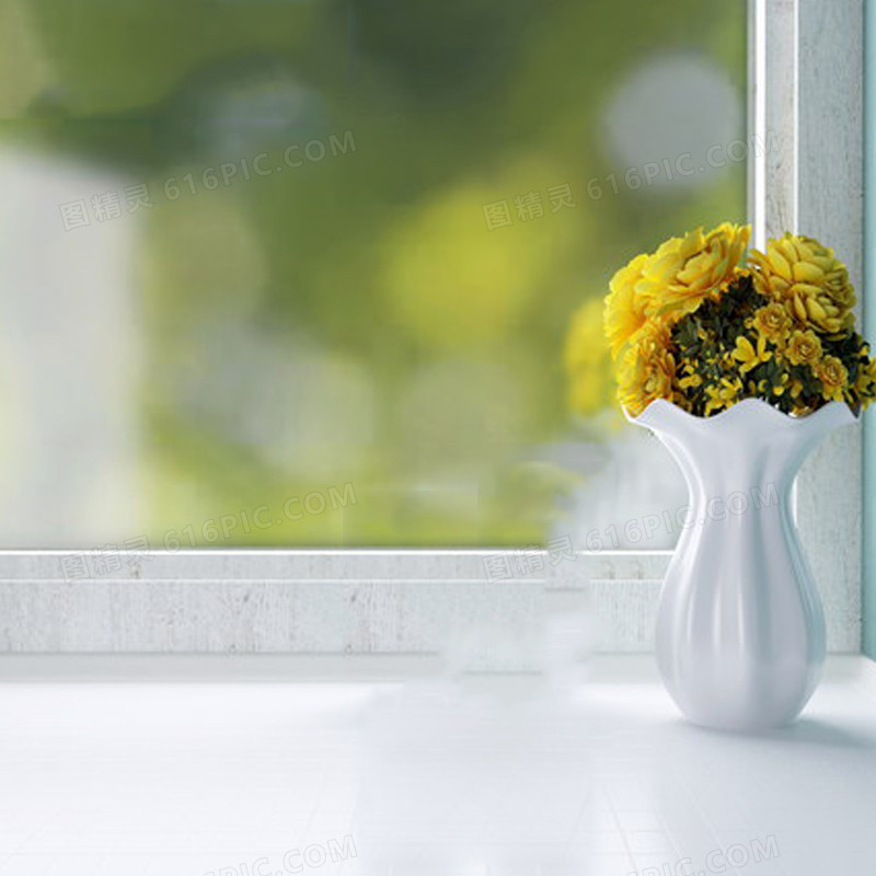 温馨窗台鲜花背景图