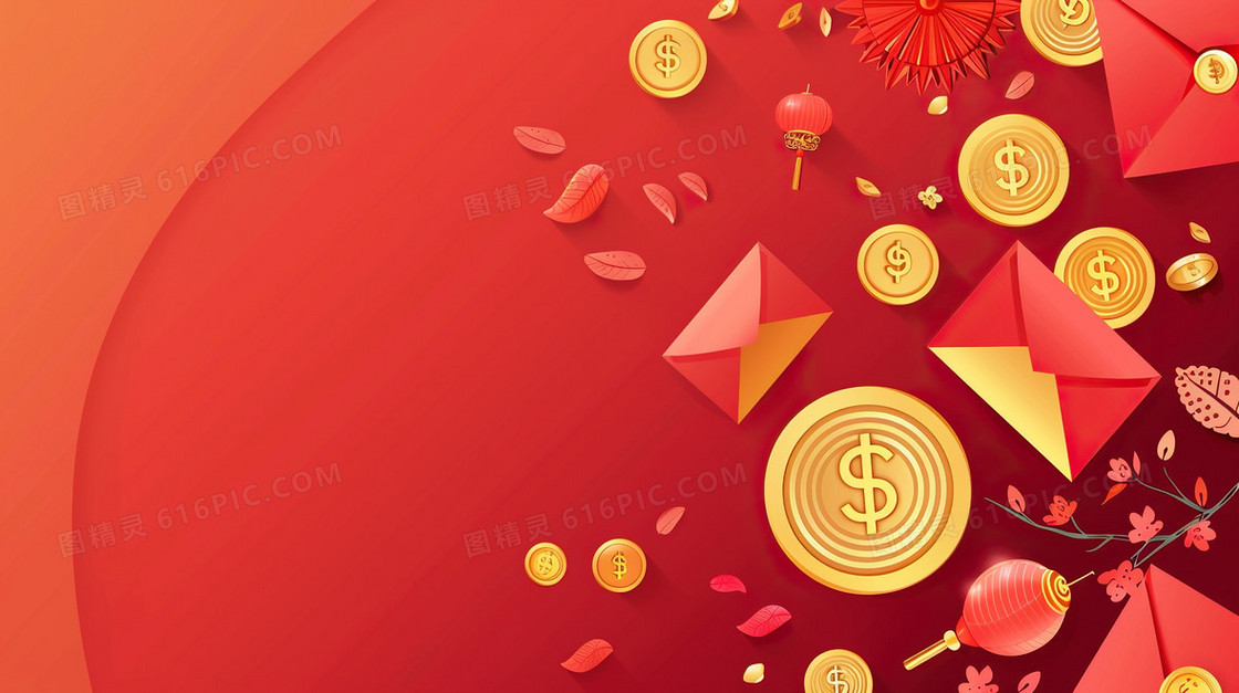 红色中国风新年金币2025背景