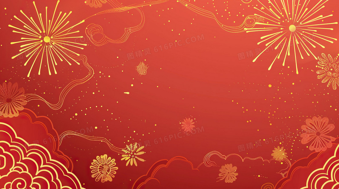 红色喜庆2025新年烟花简约背景