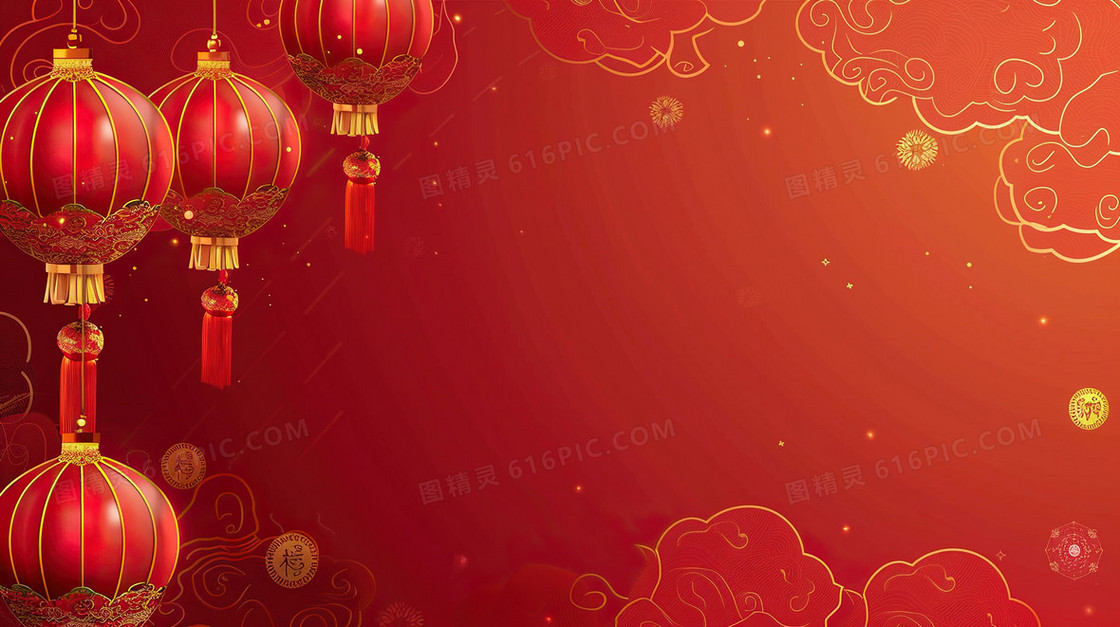 红色喜庆2025新年灯笼简约背景