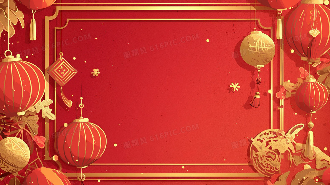 红色喜庆中国风古典边框背景